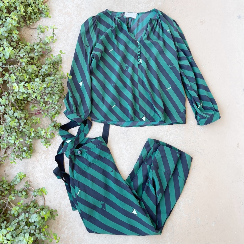 Maria Stanley Two Piece Stripe Silk Lounge Set
